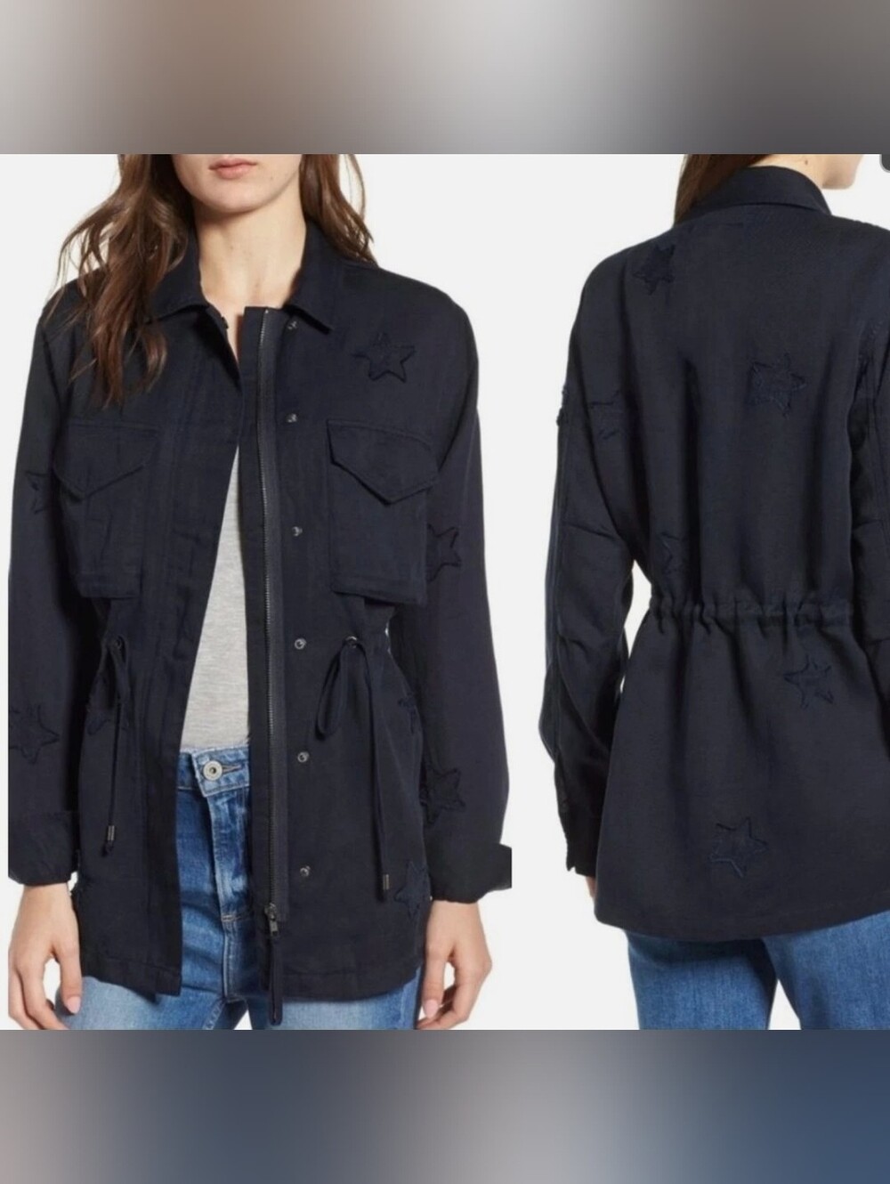 Rails Lancaster Indigo Stars Jacket Tencel Linen Blend Blue. Size M